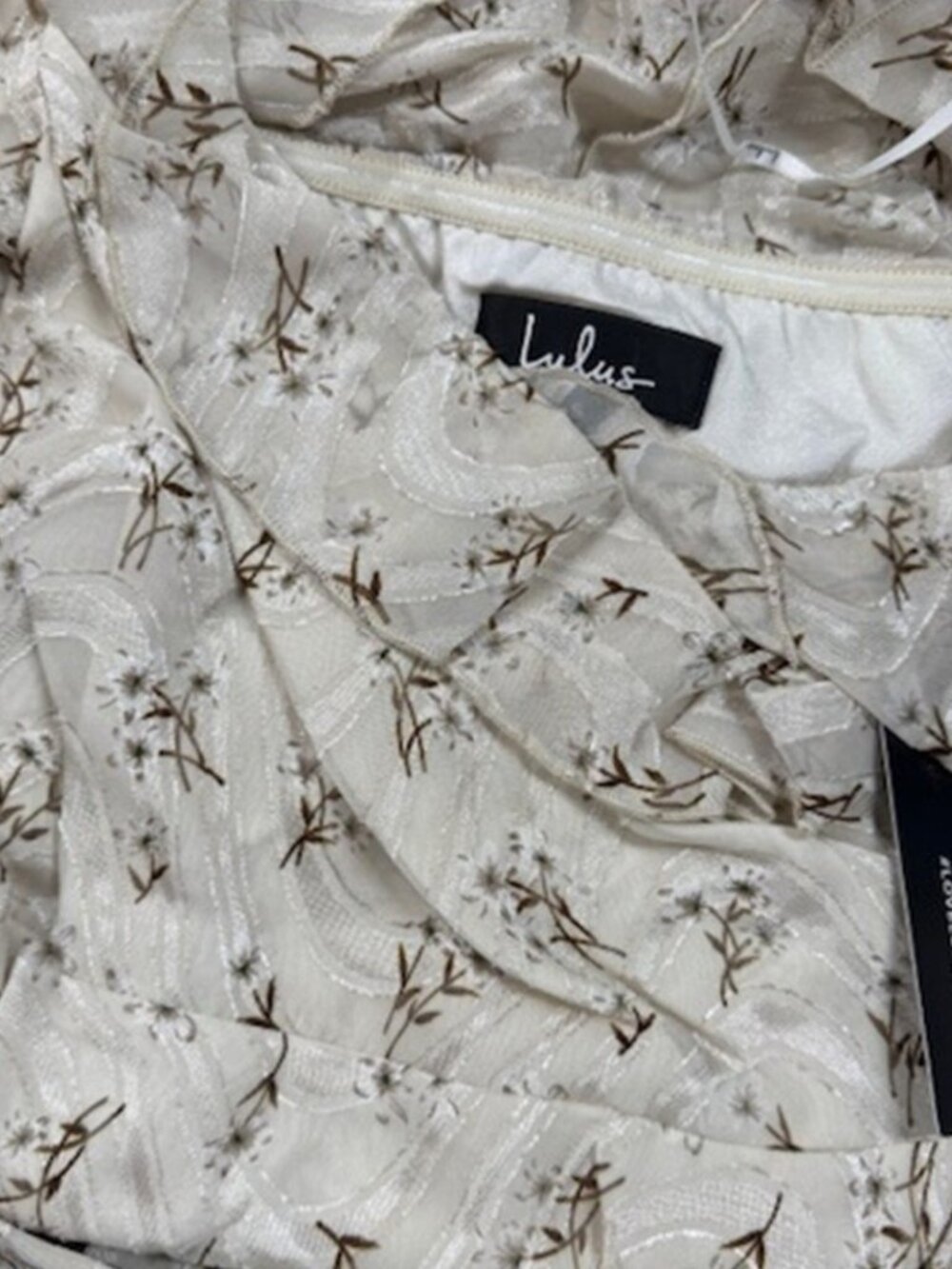 NWT Lulus Sunny Meadows Cream Floral Print Ruffled Mini Dress (size S) - Picture 6 of 9